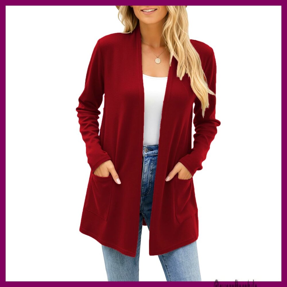 Lightweight Long Sleeve Cardigan with Pockets Open Front Duster Sweater